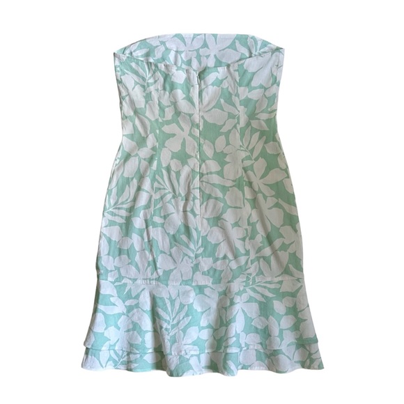 Theory Light Aqua Green and White Floral Print Strapless Hennie Dress Size 8 - Picture 4 of 7
